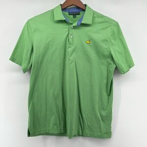 Masters Collection Mens Green Striped Masters Short Sleeve‎ Polo Size LG